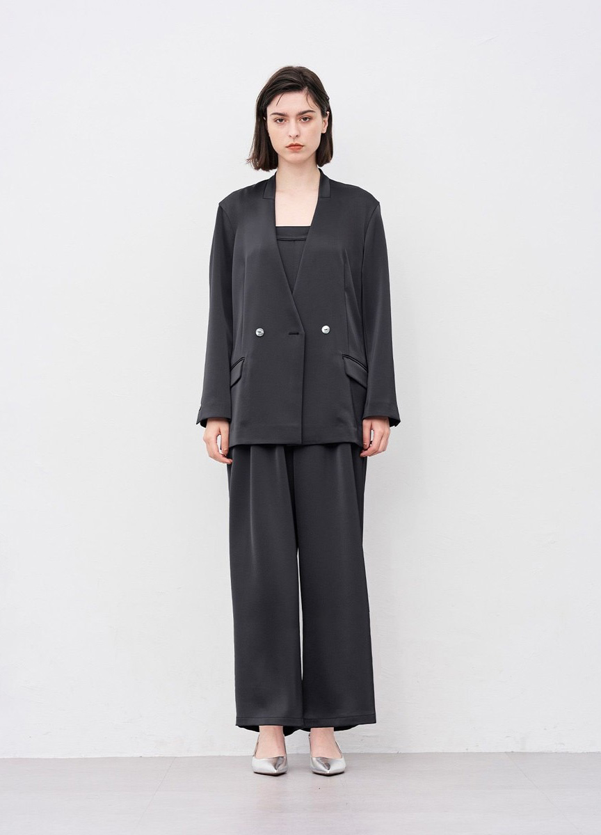 光澤緞面無領外套